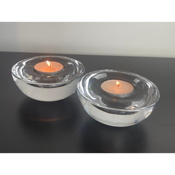 Other - 00419 - Set of 2 Clear Glass Tea Light Candle Holders Heavy Bowl Votive Holders‎